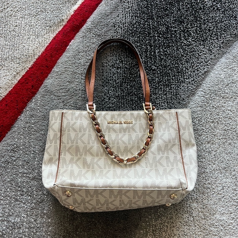 Michael Kors White Monogram Small Tote Handbag